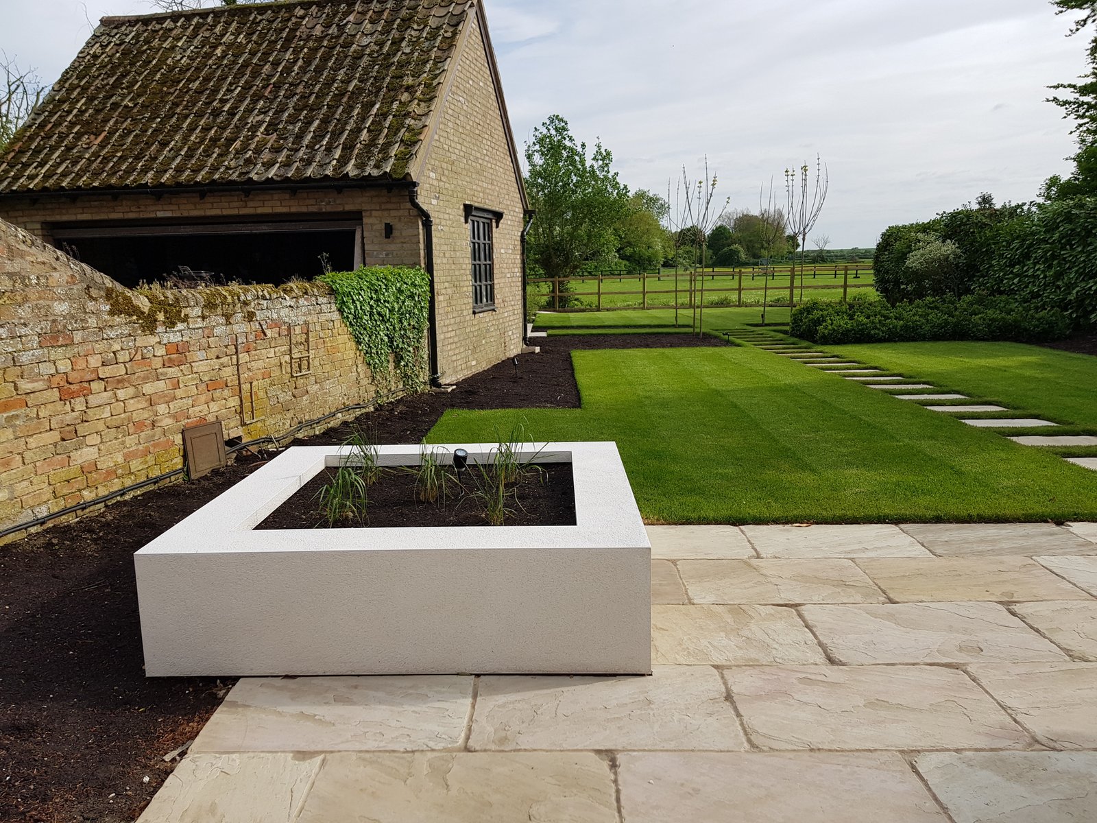 Luxury garden landscaping with elegant pathways